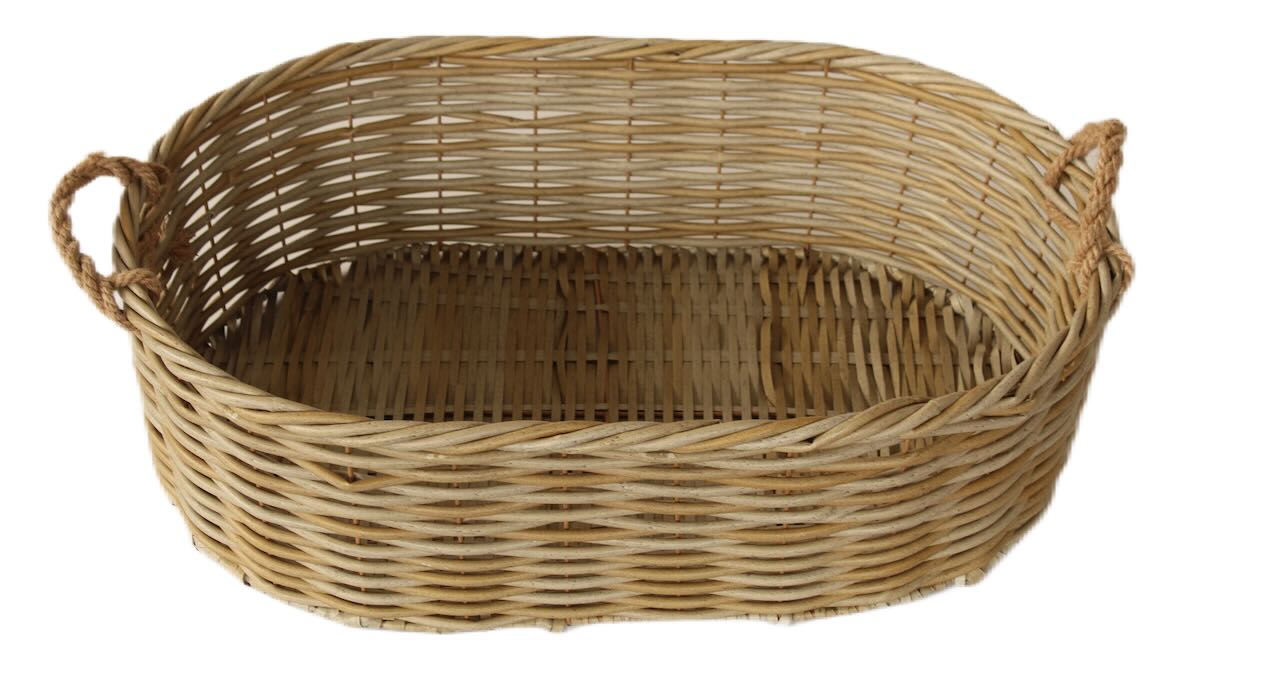 Set Of 3 Rattan Outdoor Low Oval Baskets